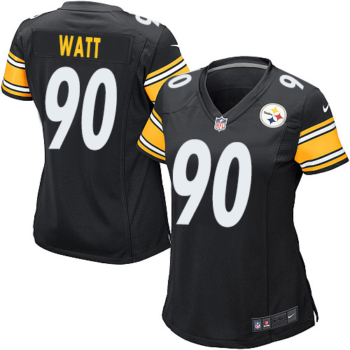 Nike Steelers #90 T. J. Watt Black Team Color Women's Stitched NFL Elite Jersey - Click Image to Close